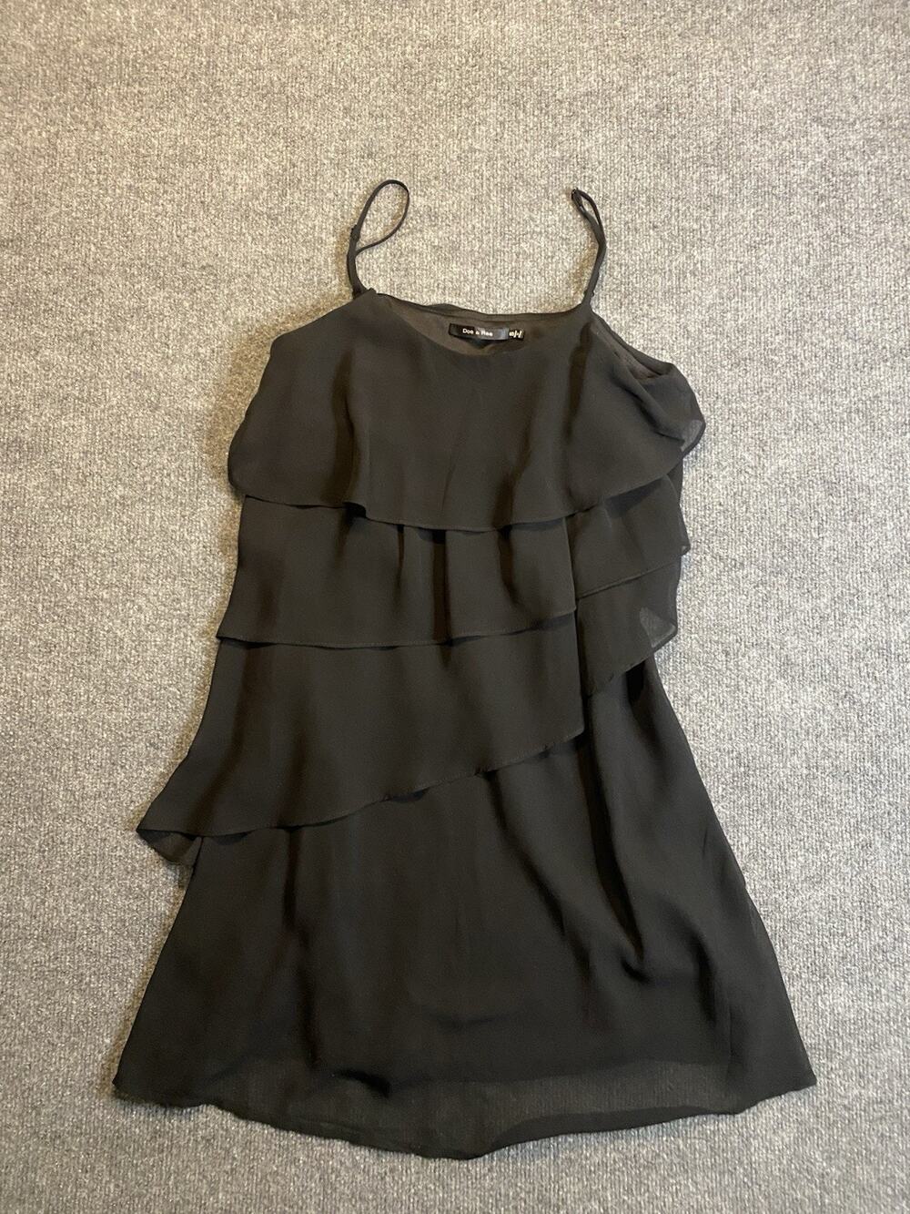 Doe & Rae Shift Dress Black Chiffon Layered Adjustable Straps Sleeveless S